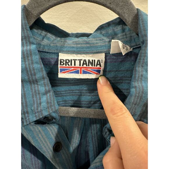 Vintage Brittania Button Down Long Sleeve Shirt Vertical Stripes 80’s 90’s XL - Picture 3 of 6